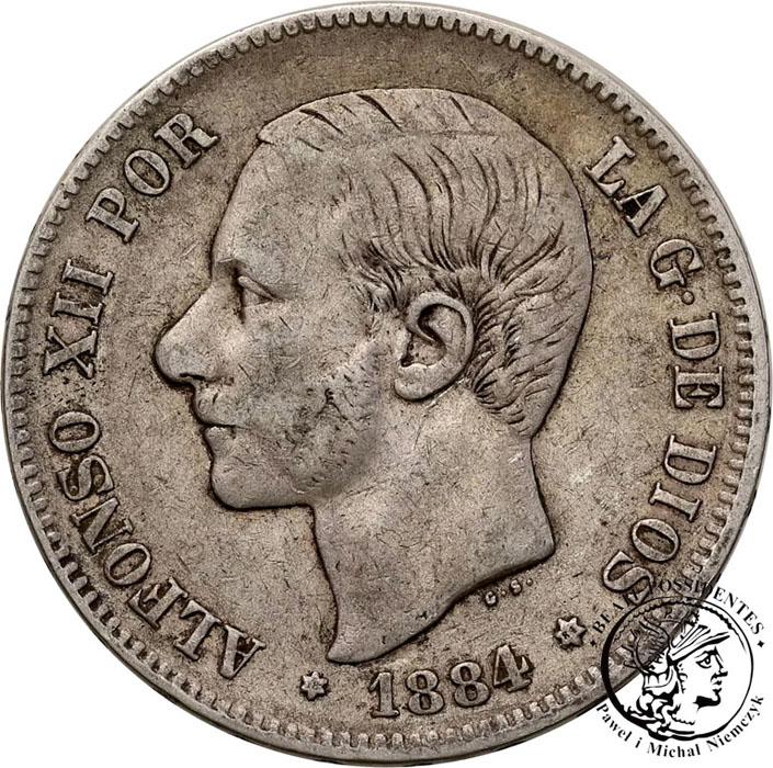 Hiszpania 5 Pesetas 1884 Alfonso XII st. 3