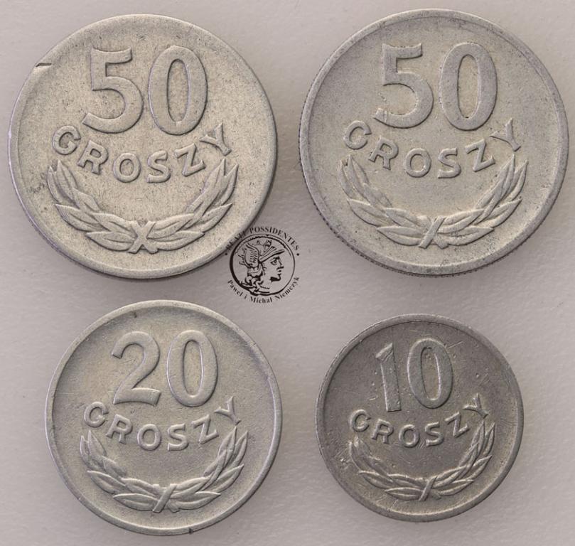 PRL 10 + 20 + 50 groszy 1957-1968 lot 4 szt. st.3