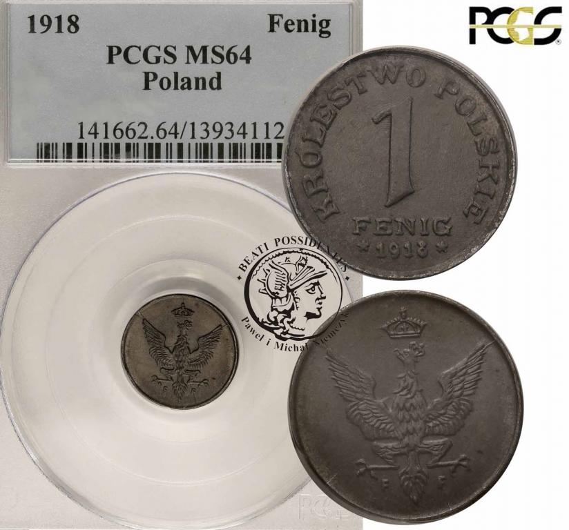 Królestwo Polskie 1 fenig 1918 PCGS MS64