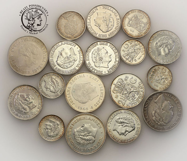 Holandia XX w. monety srebrne lot 17 szt. st.3/3+