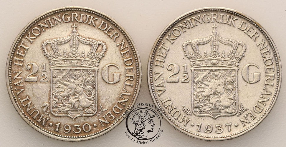 Holandia 2 1/2 Guldena 1930 + 1937 lot 2 szt. st.3