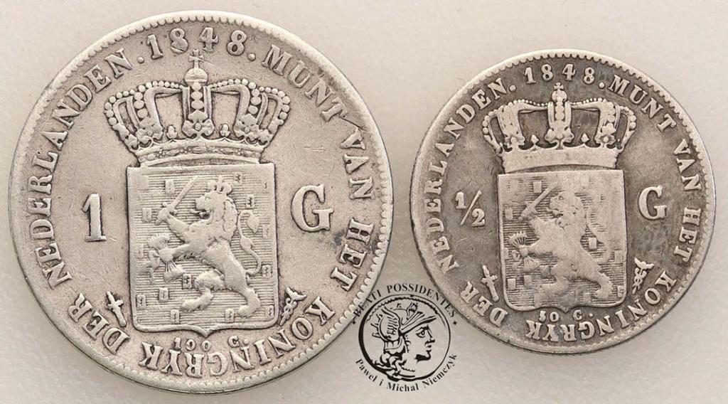 Holandia 1 + 1/2 Guldena 1848 lot 2 szt. st.3