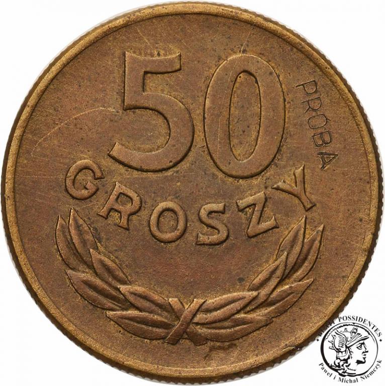 PRL PRÓBA tombak CuZn 50 groszy 1949 UNIKAT st.1-
