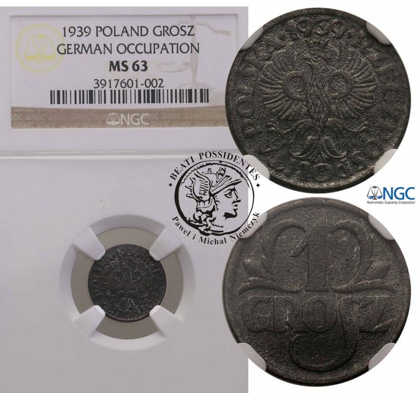 Polska Generalna Gubernia 1 grosz 1939 NGC MS63