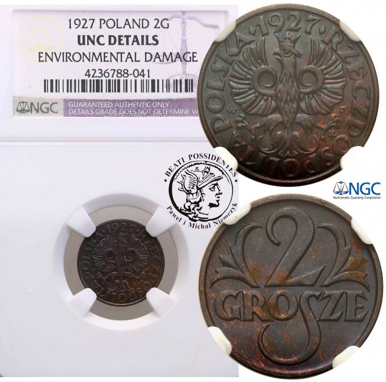 Polska II RP 2 grosze 1927 NGC UNC DETAILS