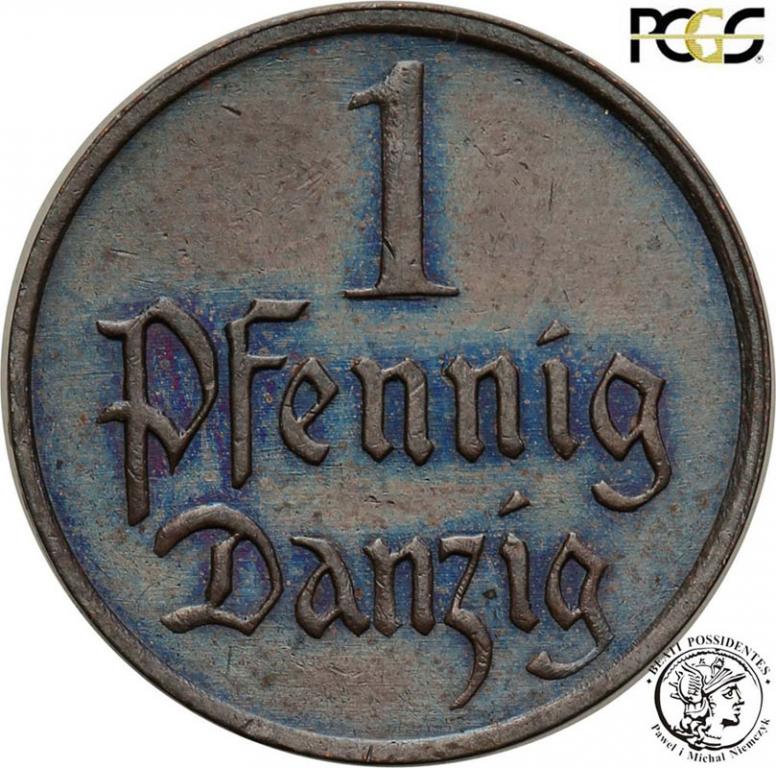 W.M. Gdańsk Danzig 1 fenig 1930 PCGS MS63 BN