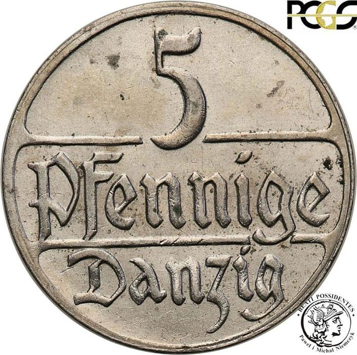 W.M. Gdańsk Danzig 5 fenigów 1923 PCGS MS63