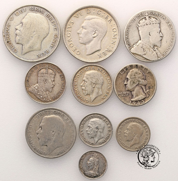 Świat monety srebrne różne lot 10 sztuk st.3