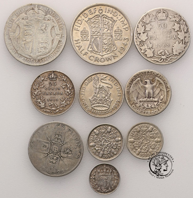 Świat monety srebrne różne lot 10 sztuk st.3