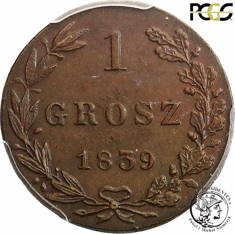 Polska grosz 1839 PCGS MS63 BN miedź