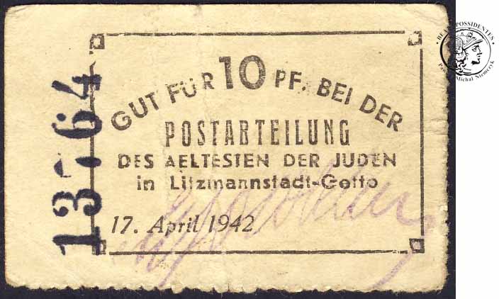 Getto Łódź 10 fenigów 17.04.1942 st.3-  B. RZADKIE
