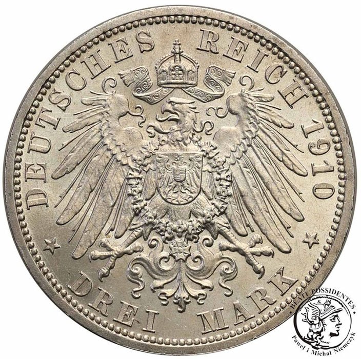 Niemcy Sachsen-Weimar-Eisenach 3 Marki 1910 A st1-