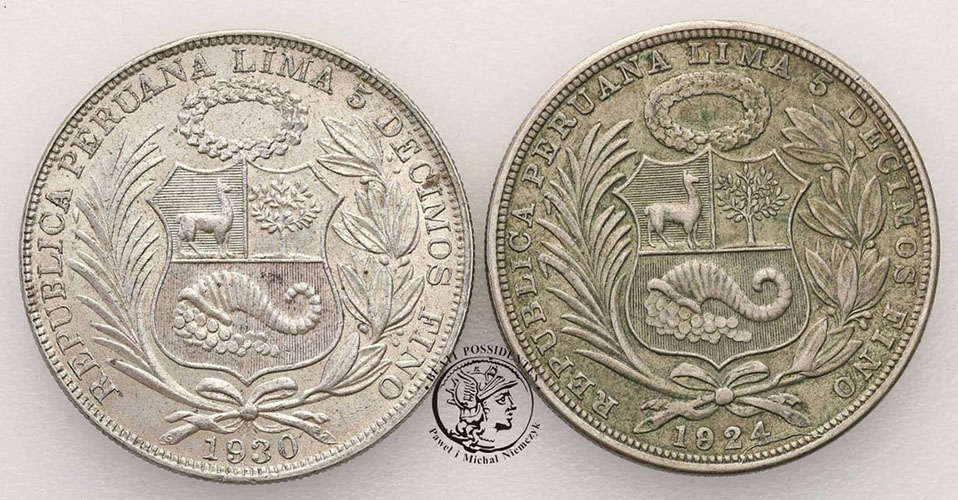 Peru 1 Sol 1924, 1930 lot 2 szt. st.3+/2-