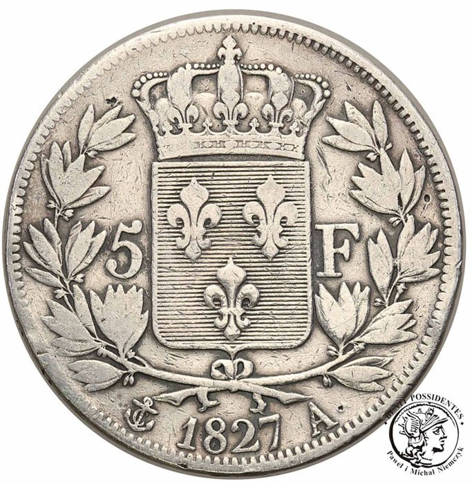 Francja 5 Franków 1827 A Charles X st.3-