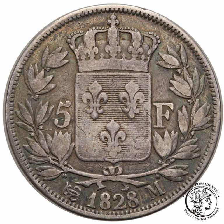 Francja 5 Franków 1828 M Charles X st.3