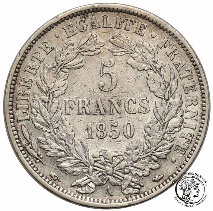 Francja 5 Franków 1850 A Republika st.3+