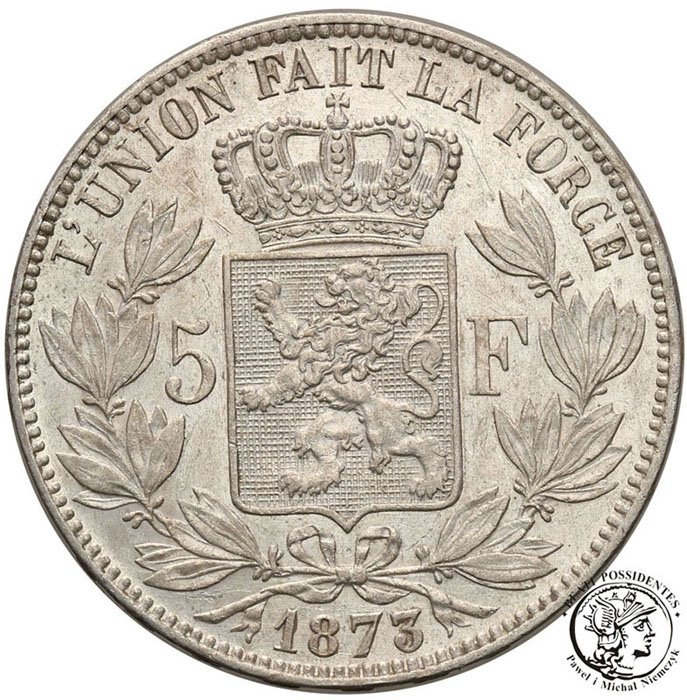 Belgia 5 Franków 1873 st.3+