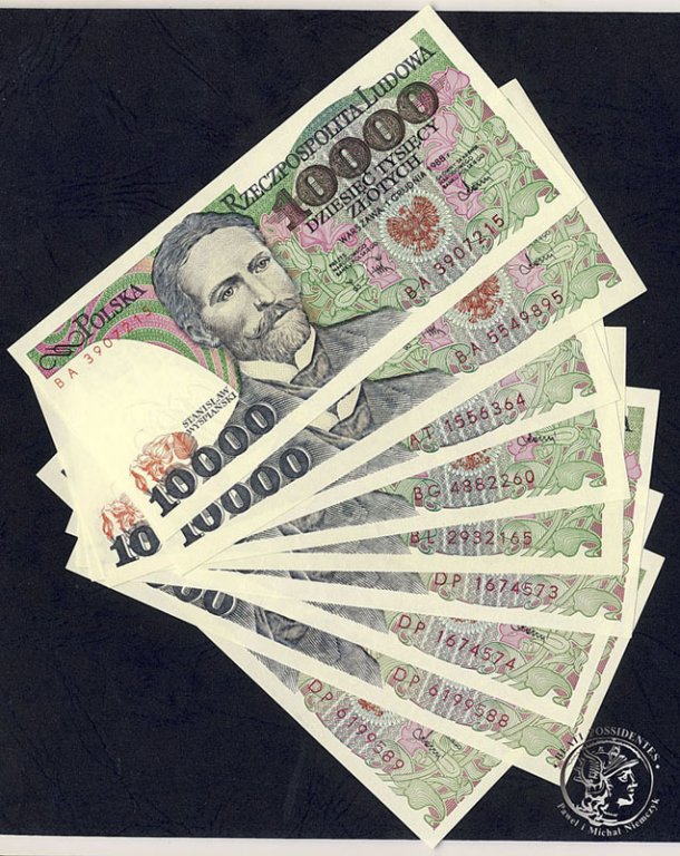 Polska PRL banknoty 10 000 złotych lot 9 szt. st.1