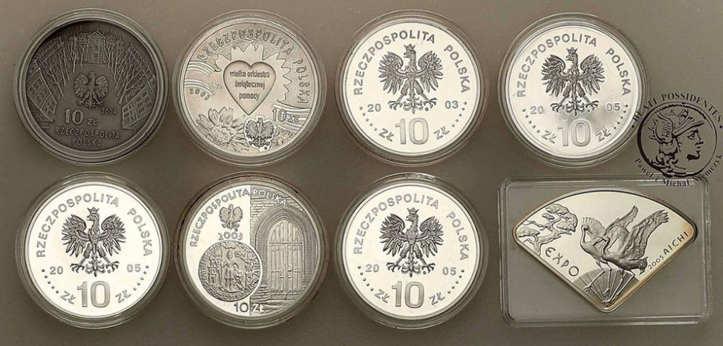 10 złotych 2003-2005 zestaw 8 sztuk różne st.L