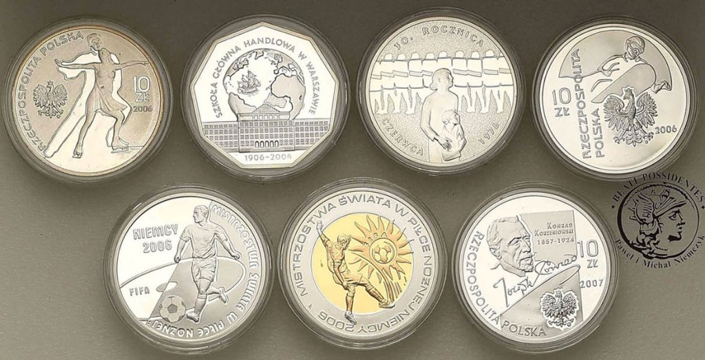 10 złotych 2006-2007 zestaw 7 sztuk różne st.L
