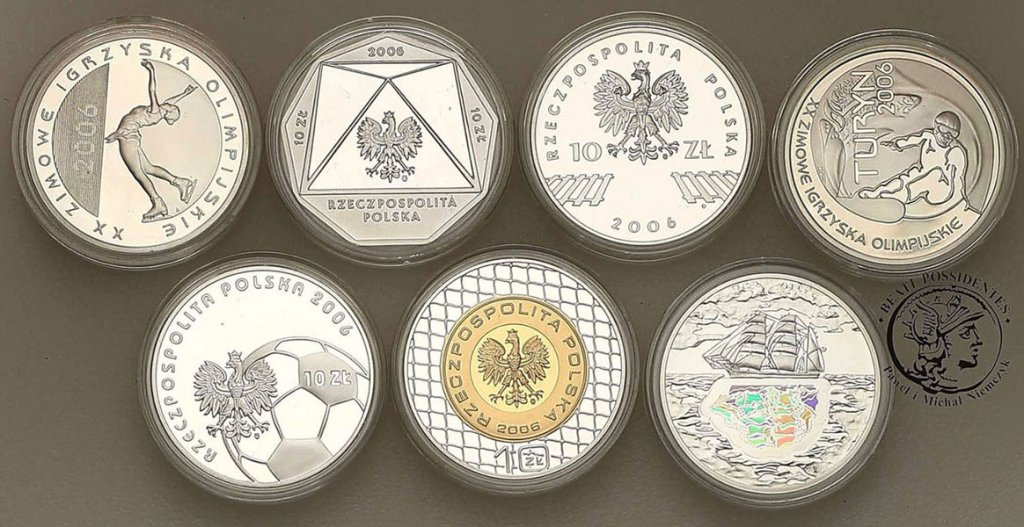10 złotych 2006-2007 zestaw 7 sztuk różne st.L