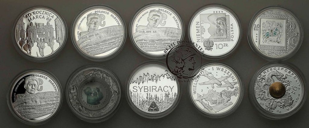 10 złotych 2008-2009 zestaw 10 sztuk różne st.L