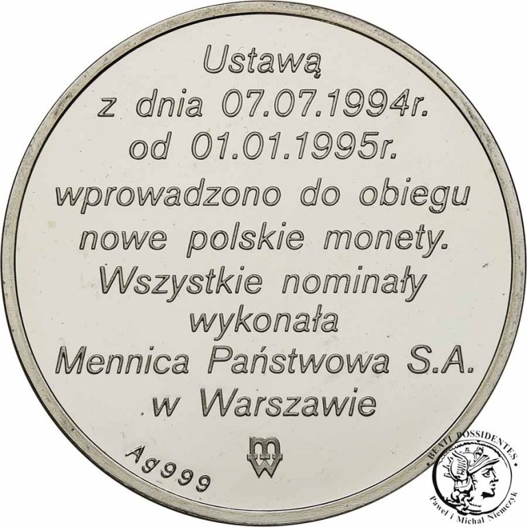 Polska III RP medal 1995 złotogrosz MW st.L