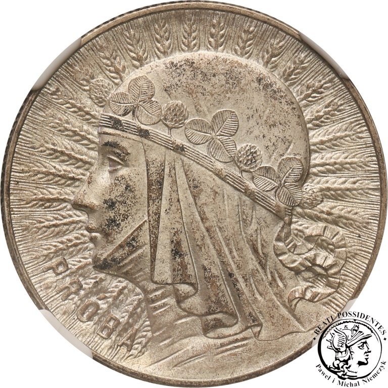 PRÓBA srebro 5 złotych 1933 głowa kobiety NGC MS64
