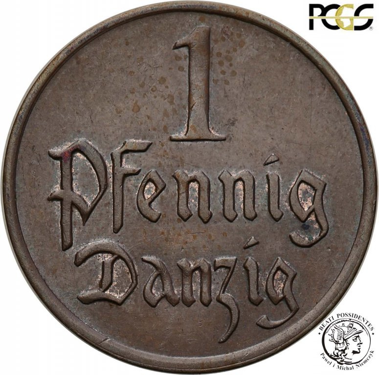 W. Miasto Gdańsk Danzig 1 fenig 1926 PCGS MS64 BN