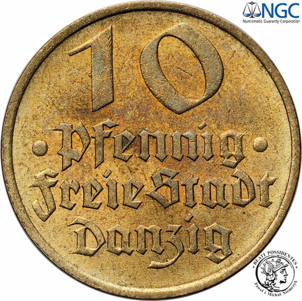 W. Miasto Gdańsk Danzig 10 fenigów 1932 NGC MS65