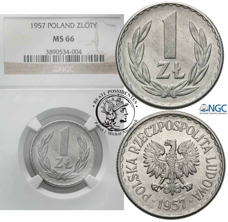 Polska PRL 1 złoty 1957 NGC MS66