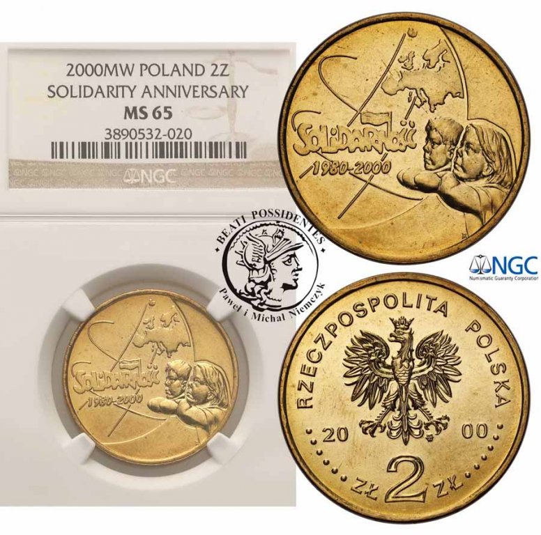 2 złote 2000 20lecie NSZZ Solidarność NGC MS65 MAX