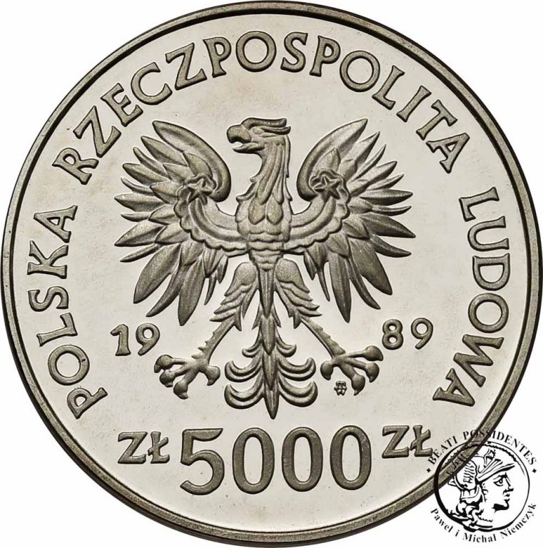 Polska PRL 5000 złotych 1989 Toruń Kopernik st.L-