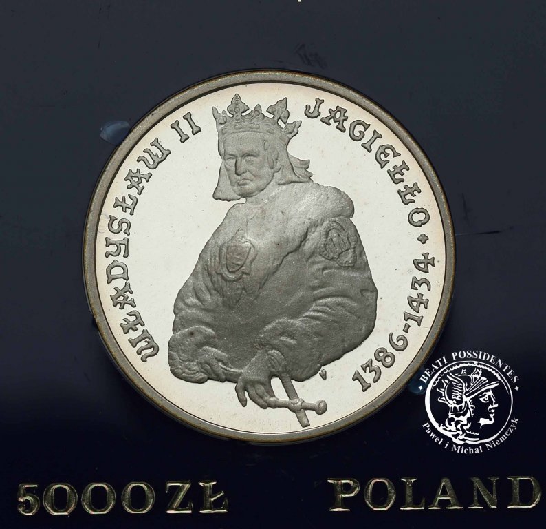 5000 złotych 1989 W. Jagiełło półpostać st.L