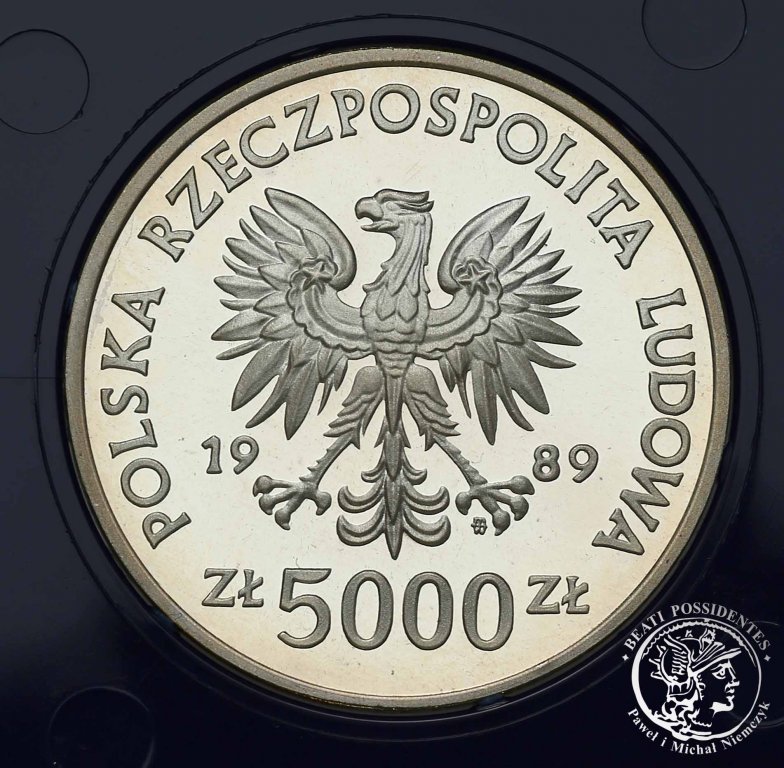5000 złotych 1989 W. Jagiełło półpostać st.L