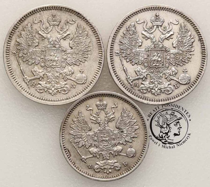 Rosja Alexander II kopiejki srebrne 3szt st3/3+