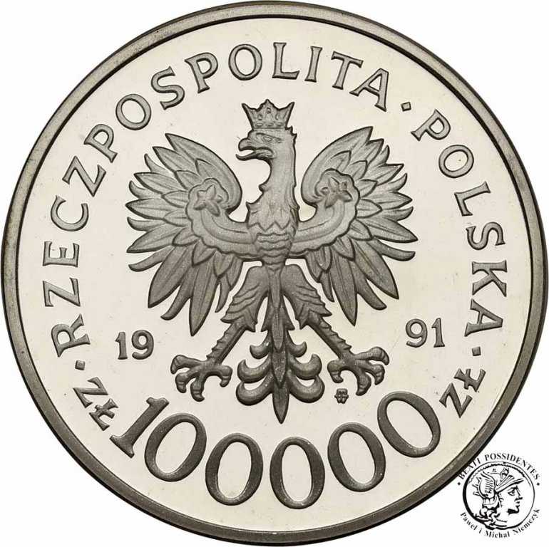 Polska III RP 100 000 złotych 1991 Hubal st.L-