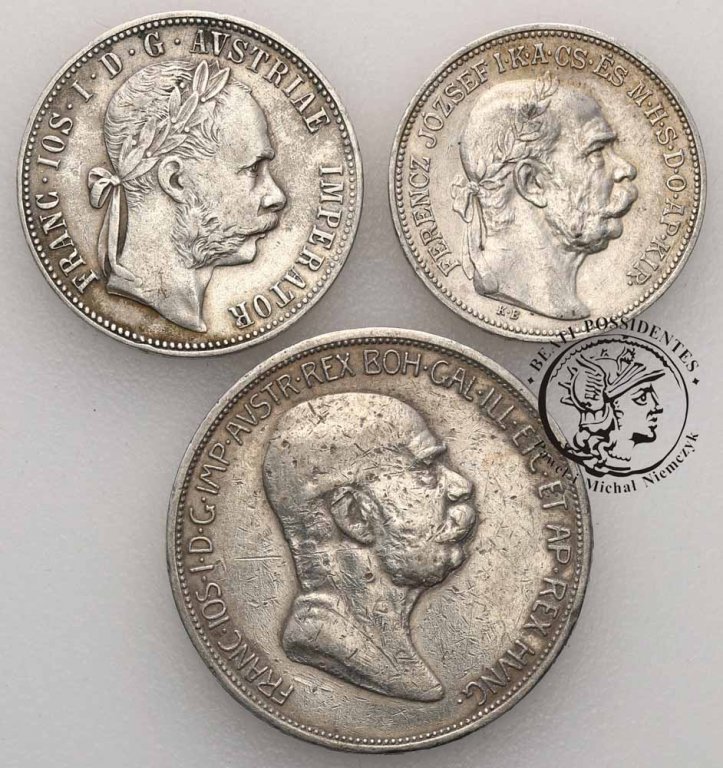 Austria 3 szt monety srebrne korony i floren st. 3