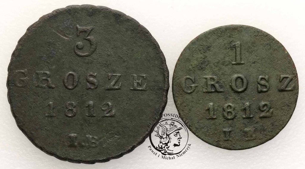 Księstwo Warszawskie 1 + 3 grosze 1812 - 2 szt st3
