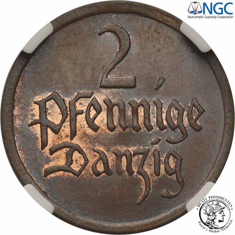 W. M. Gdańsk Danzig 2 fenigi 1926 NGC MS64 BN