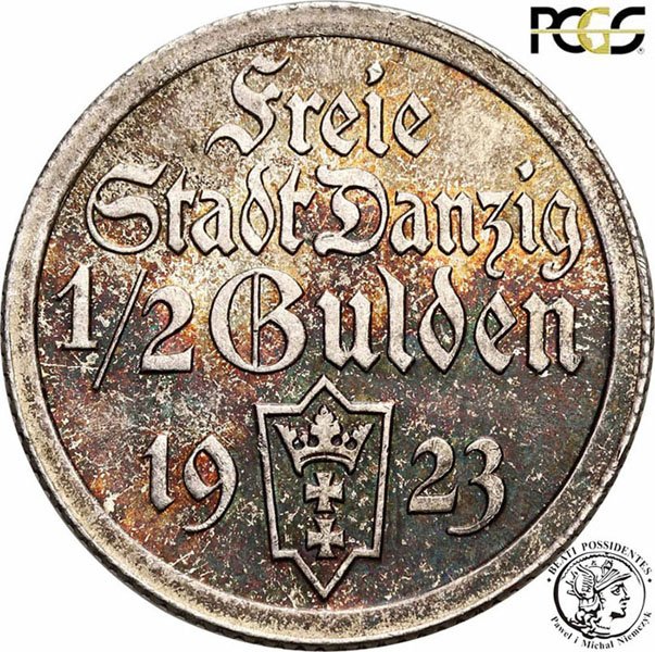 W. M. Gdańsk Danzig 1/2 guldena 1923 PCGS MS64