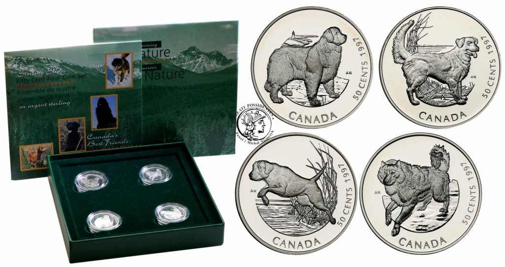 Kanada Pieski 50 centów 1997 lot 4 szt SREBRO stL