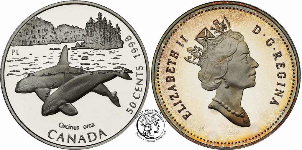 Kanada Wieloryby 50 centów 1998 4 szt SREBRO st. L