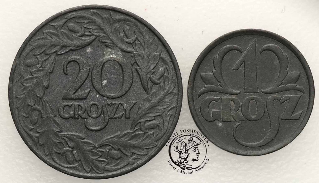Gen. Gub. 20 groszy 1923 i 1 grosz 1939 st. 1-/2+