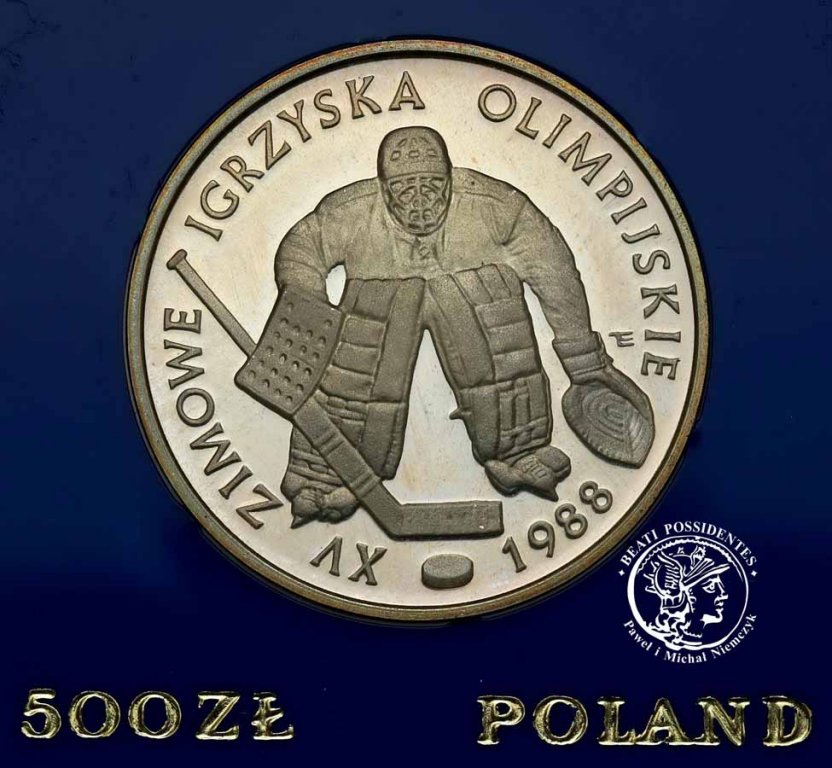Polska PRL 500 złotych 1987 Calgary hokej st.L-