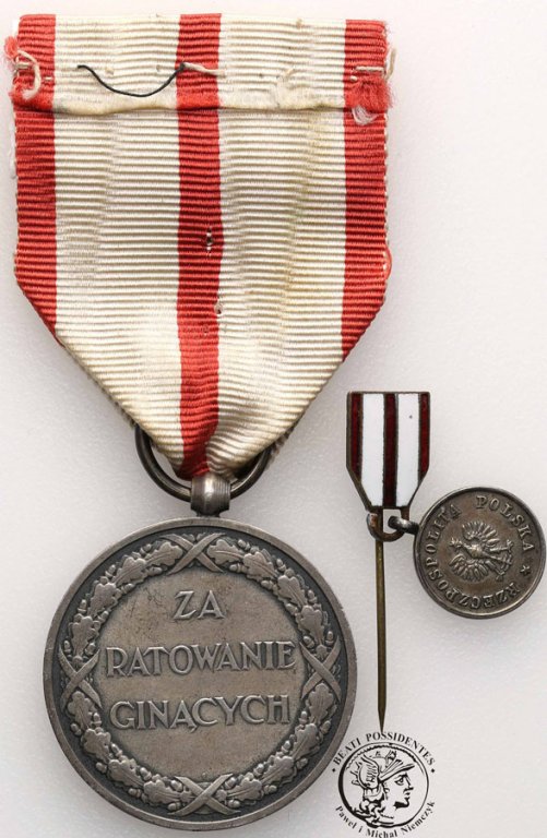 Medal za Ratowanie Ginących SREBRO + miniaturka