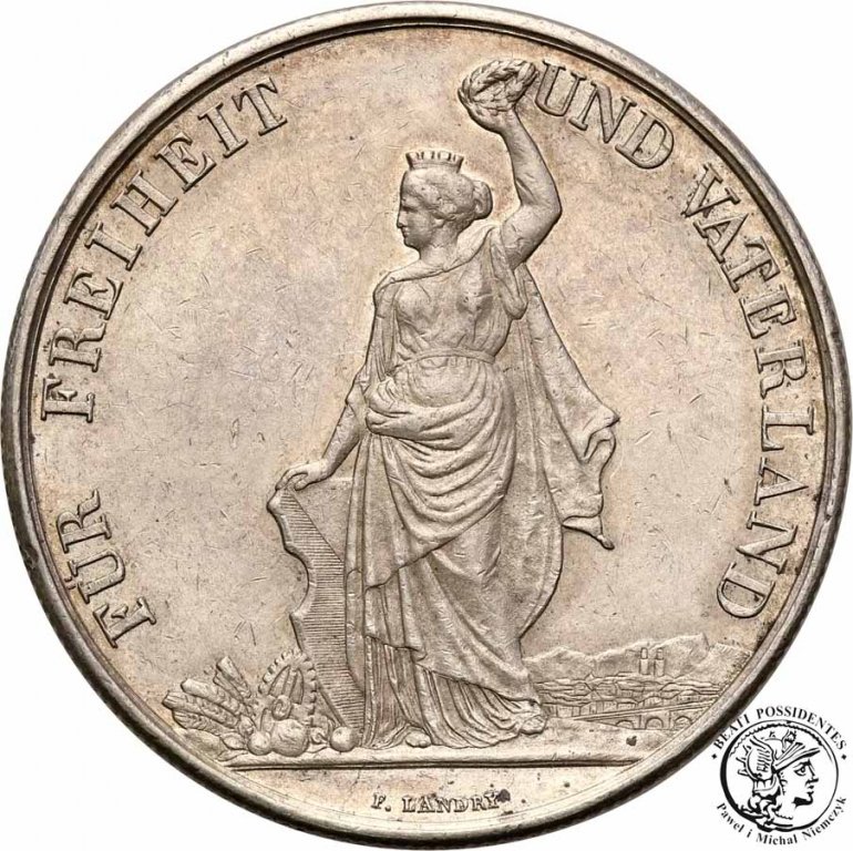 Szwajcaria 5 franków 1872 Zurich strzeleckie st.3+