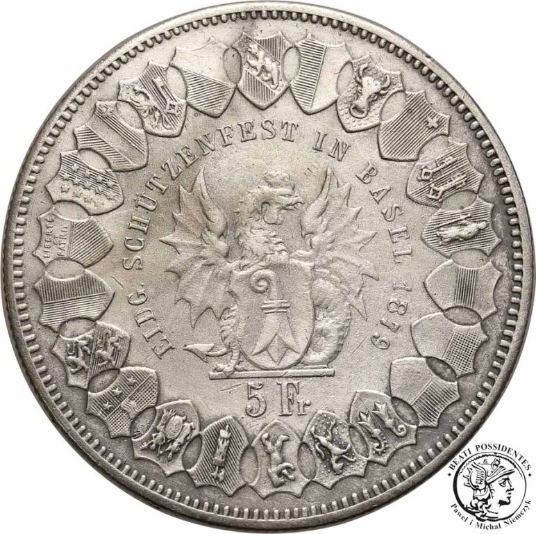Szwajcaria 5 franków 1879 Basel strzeleckie st. 3+