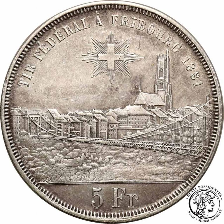 Szwajcaria 5 franków 1881 Fribourg strzeleckie s3+