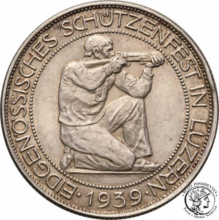 Szwajcaria 5 franków 1939 Luzern strzeleckie st. 2